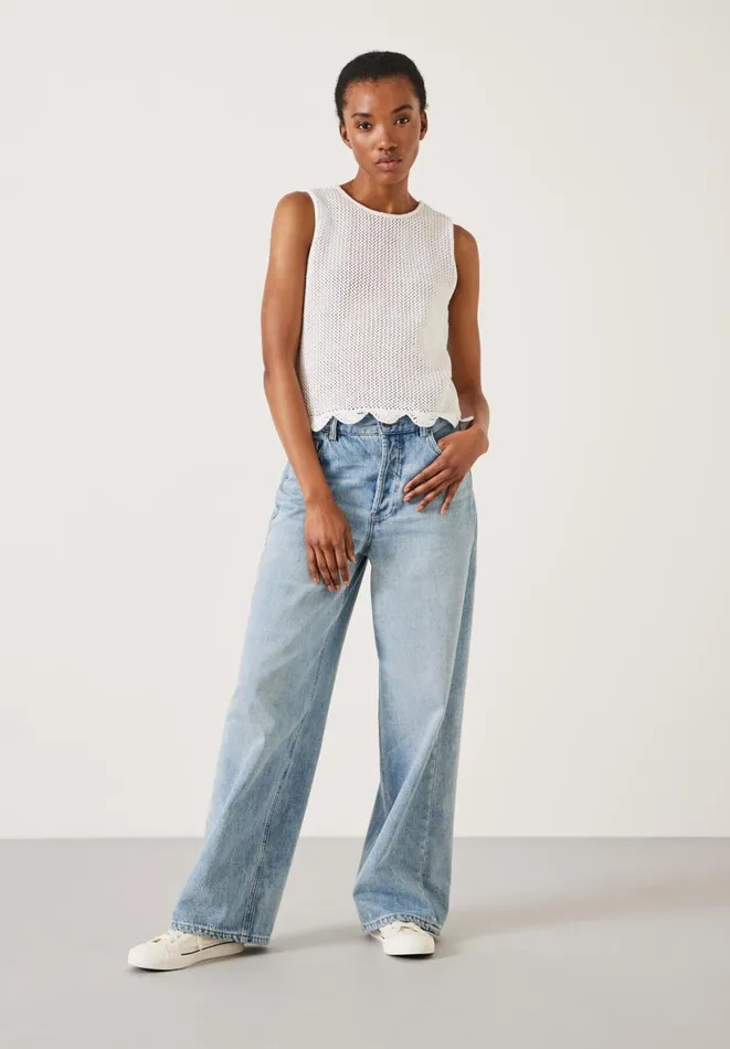 Hush Tops and Tshirts Women Adelina Crochet Scallop Edge Knitted Tank White Hush Tops and Tshirts Women Adelina Crochet Scallop Edge Knitted Tank White