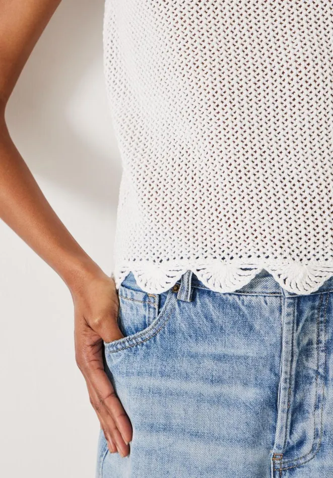 Hush Tops and Tshirts Women Adelina Crochet Scallop Edge Knitted Tank White Hush Tops and Tshirts Women Adelina Crochet Scallop Edge Knitted Tank White