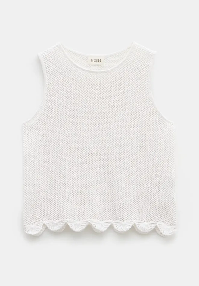 Hush Tops and Tshirts Women Adelina Crochet Scallop Edge Knitted Tank White Hush Tops and Tshirts Women Adelina Crochet Scallop Edge Knitted Tank White