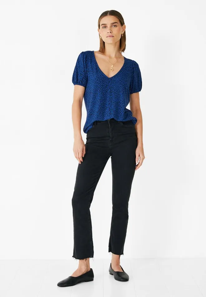Hush Tops and Tshirts Women Ally Puff Sleeve Jersey Top Blueblack Ikat Hush Tops and Tshirts Women Ally Puff Sleeve Jersey Top Blueblack Ikat