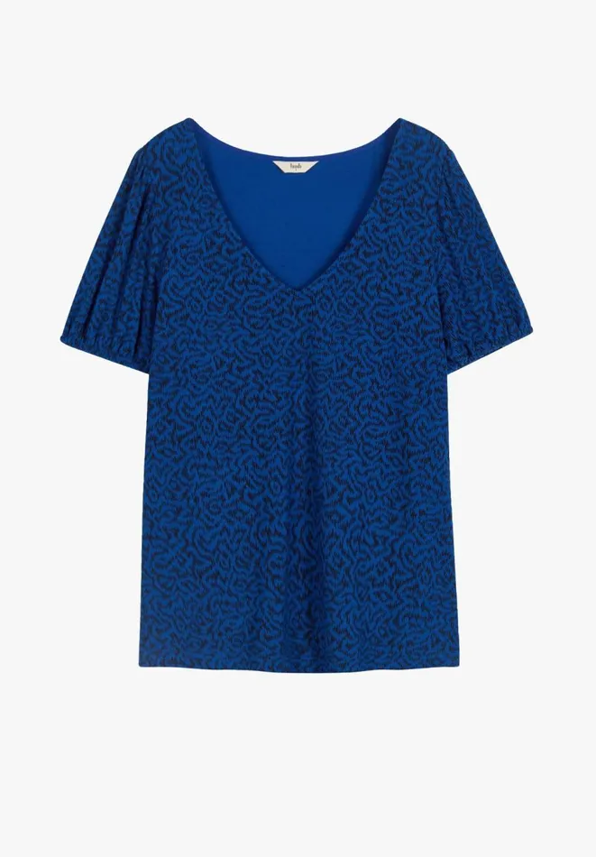 Hush Tops and Tshirts Women Ally Puff Sleeve Jersey Top Blueblack Ikat Hush Tops and Tshirts Women Ally Puff Sleeve Jersey Top Blueblack Ikat