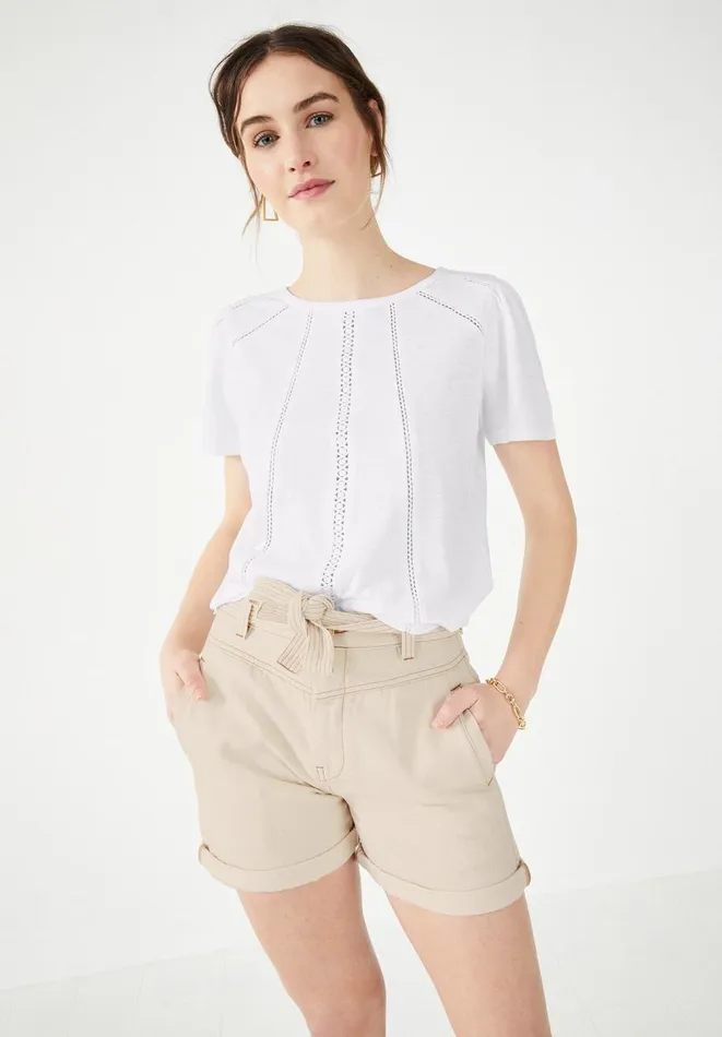 Hush Tops and Tshirts Women Hani Ladder Lace TShirt White Hush Tops and Tshirts Women Hani Ladder Lace TShirt White