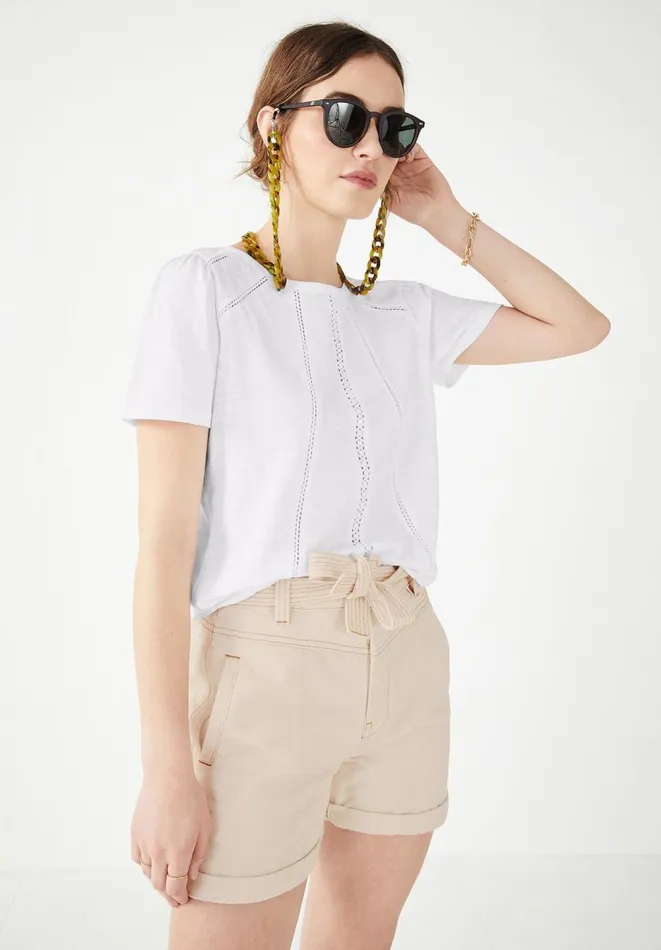Hush Tops and Tshirts Women Hani Ladder Lace TShirt White Hush Tops and Tshirts Women Hani Ladder Lace TShirt White