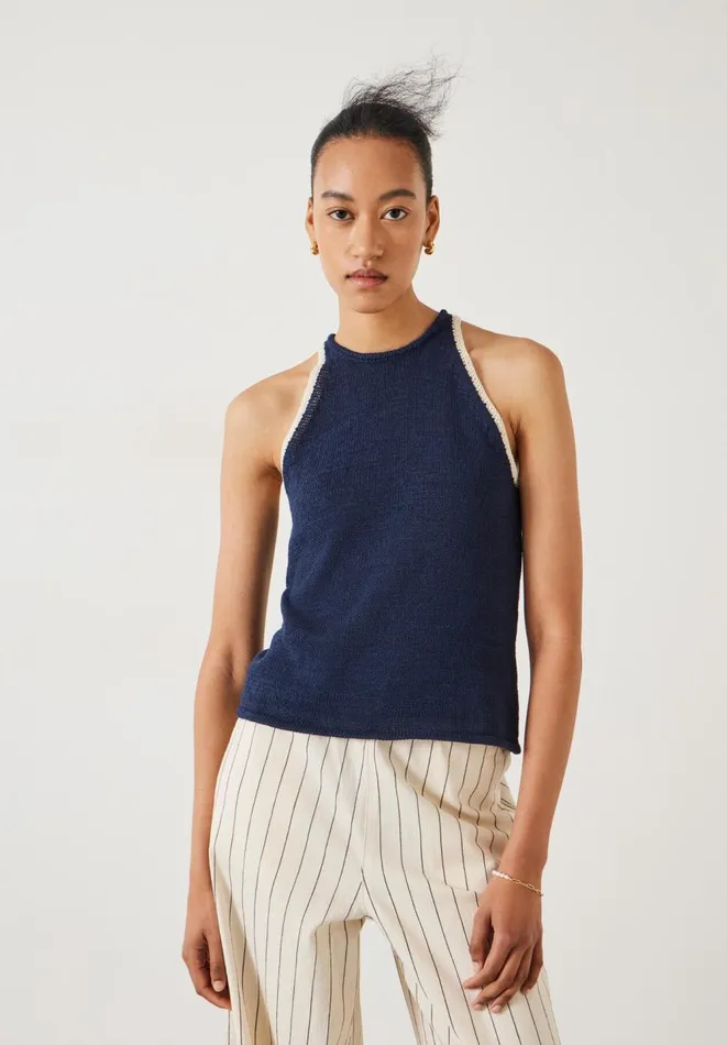 Hush Tops and Tshirts Women Keekee Contrast Stitch Knitted Vest Top Midnight Navy
