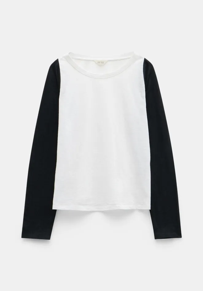 Hush Tops and Tshirts Women Kori Colour Block Longsleeve Top White