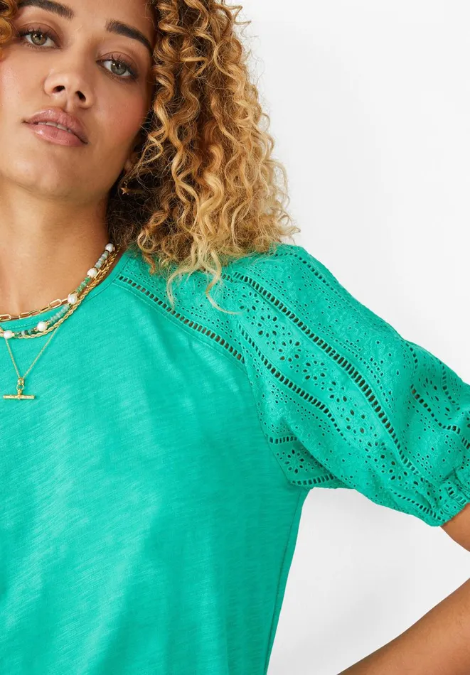 Hush Tops and Tshirts Women Tina Broderie Puff Sleeve Tee Fun Green Hush Tops and Tshirts Women Tina Broderie Puff Sleeve Tee Fun Green