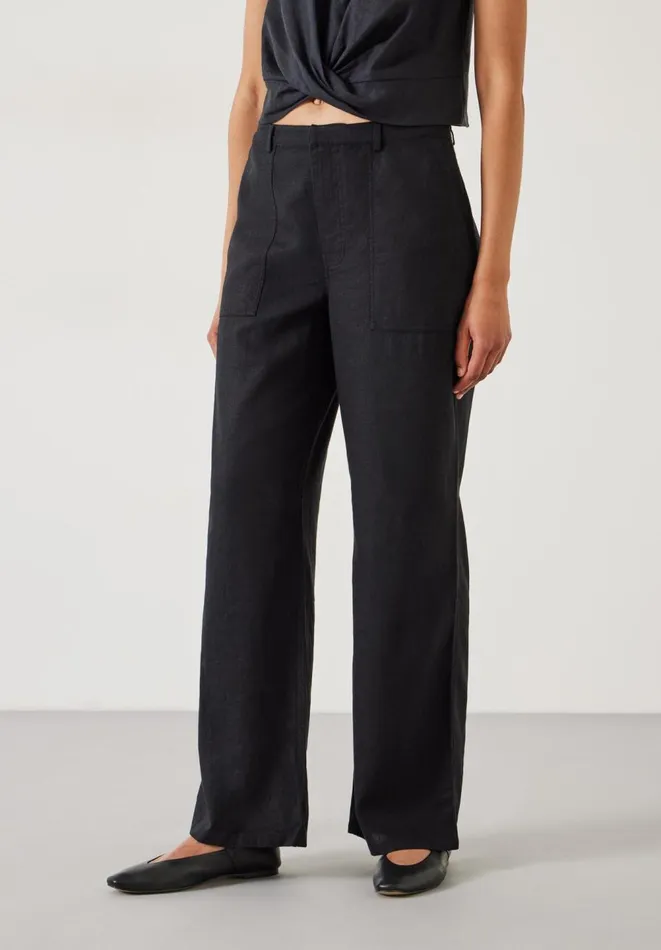 Hush Trousers Women Raye Linen Straight Leg Trousers Black