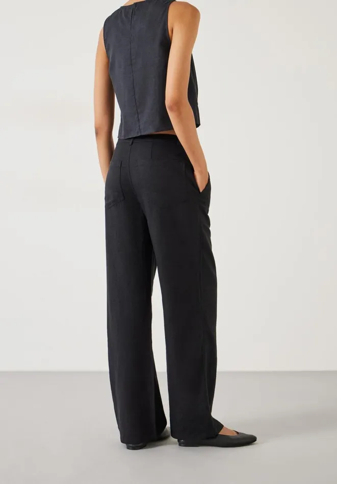 Hush Trousers Women Raye Linen Straight Leg Trousers Black