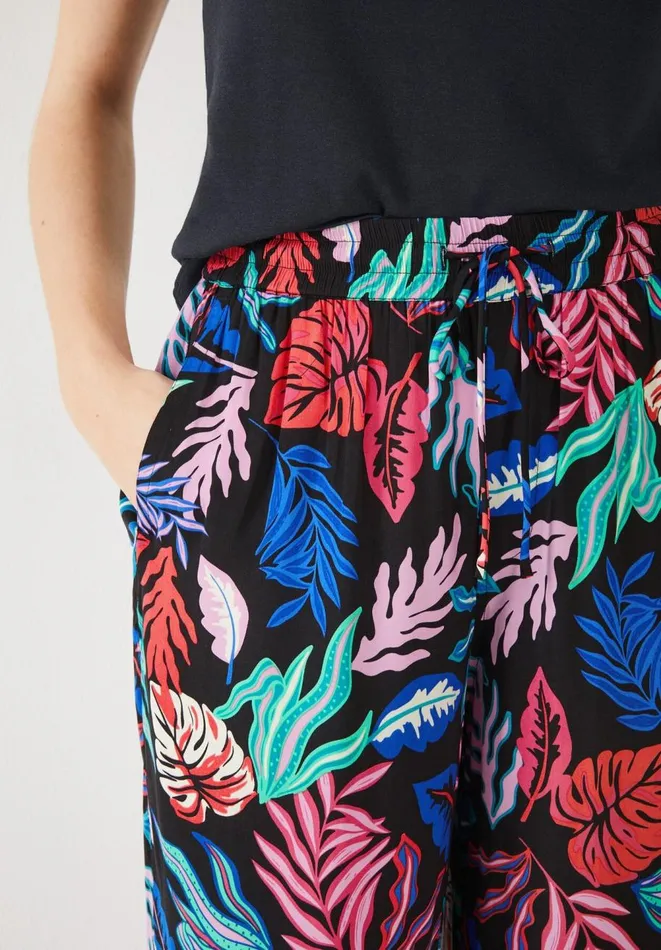 Hush Trousers Women Wide Leg Satin Trousers Bright Leaves