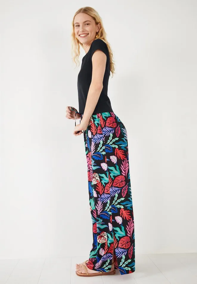 Hush Trousers Women Wide Leg Satin Trousers Bright Leaves