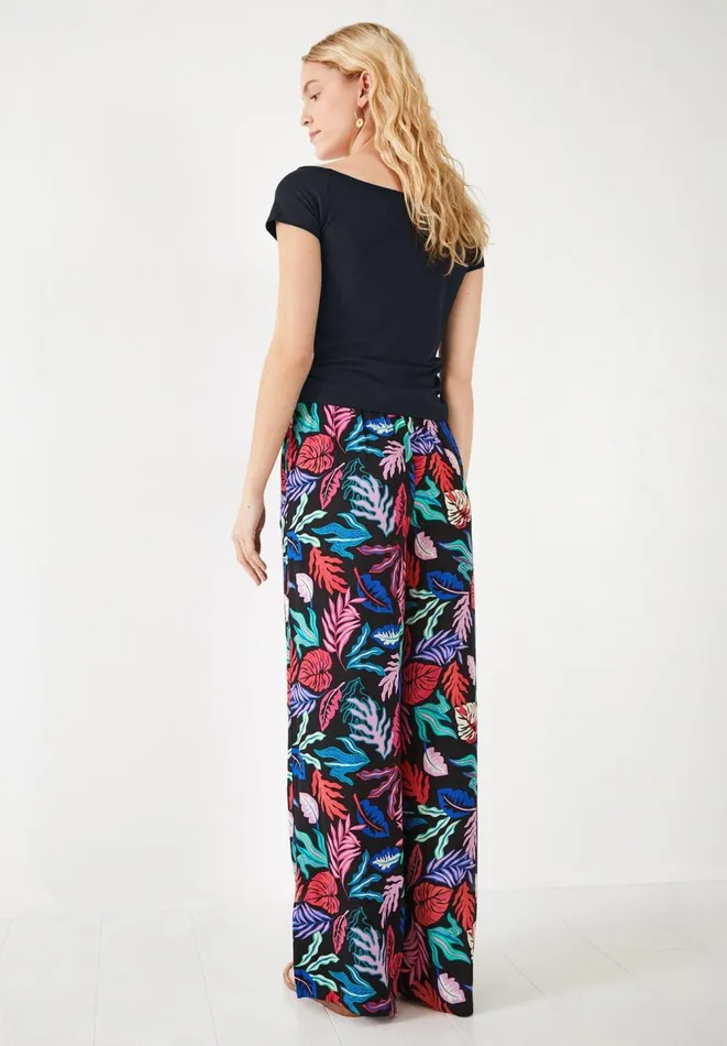 Hush Trousers Women Wide Leg Satin Trousers Bright Leaves