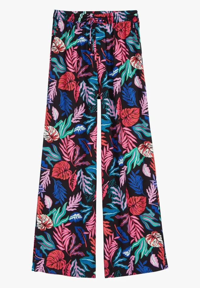Hush Trousers Women Wide Leg Satin Trousers Bright Leaves