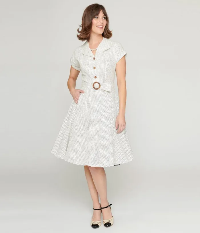 Ivory and Black Polka Dot Flare Dress DressesPlus Unique Vintage Fit and Flare Ivory and Black Polka Dot Flare Dress DressesPlus Unique Vintage Fit and Flare