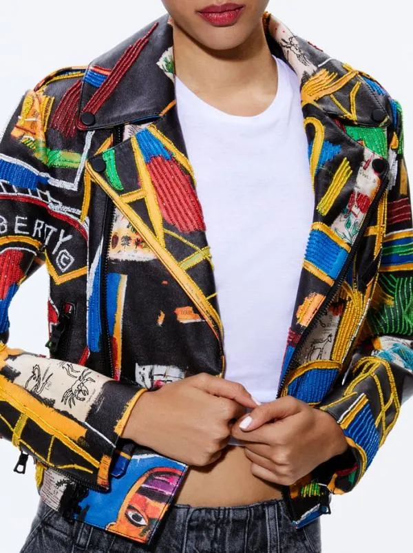 Jackets Coats Women Alice Olivia AO X BASQUIAT CODY EMBELLISHED LEATHER JACKET Liberty
