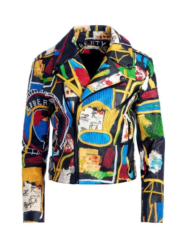 Jackets Coats Women Alice Olivia AO X BASQUIAT CODY EMBELLISHED LEATHER JACKET Liberty