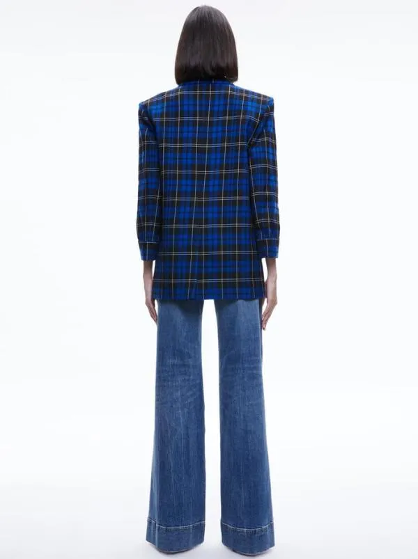 Jackets Coats Women Alice Olivia ASHLEY OVERSIZED BLAZER Schoolgirl Plaid Sapphire