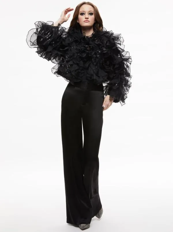 Jackets Coats Women Alice Olivia BRITTON RUFFLED CROPPED JACKET Black