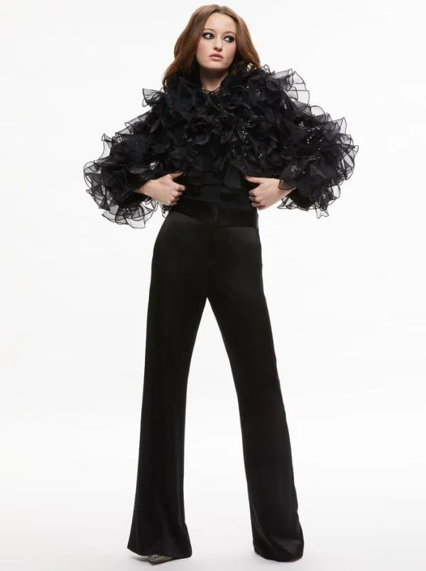 Jackets Coats Women Alice Olivia BRITTON RUFFLED CROPPED JACKET Black