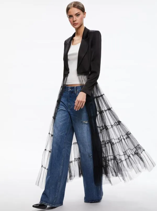 Jackets Coats Women Alice Olivia EVERLY TULLE BLAZER Black