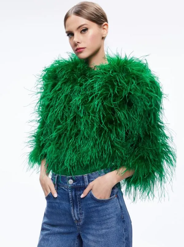 Jackets Coats Women Alice Olivia KIDMAN FEATHER JACKET Emerald
