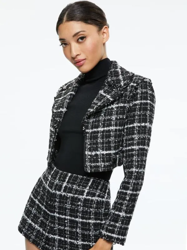 Jackets Coats Women Alice Olivia YARDLEY CROPPED FRAY HEM JACKET Blackoff White Jackets Coats Women Alice Olivia YARDLEY CROPPED FRAY HEM JACKET Blackoff White