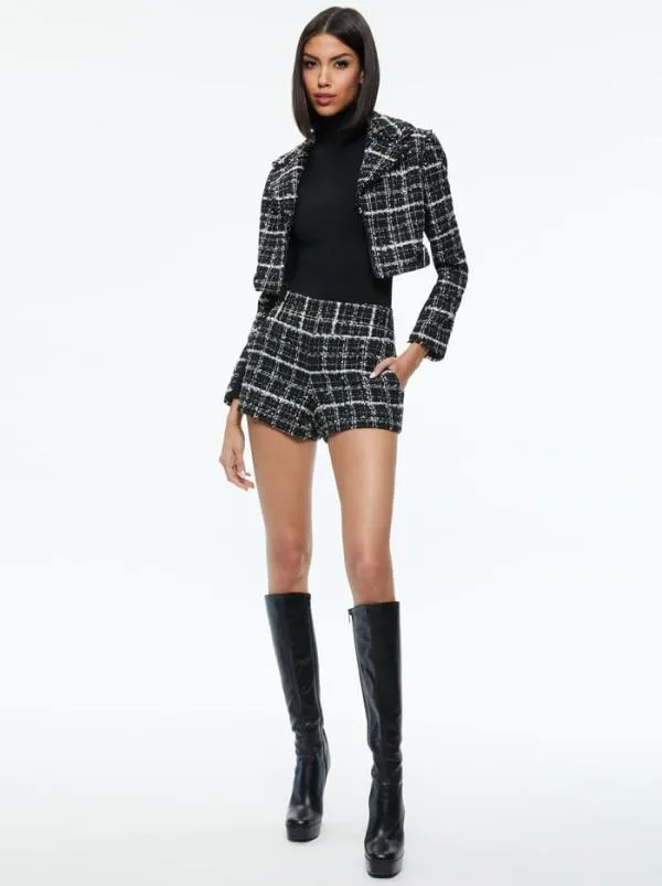 Jackets Coats Women Alice Olivia YARDLEY CROPPED FRAY HEM JACKET Blackoff White