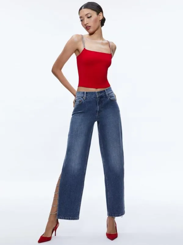 Jeans Women Alice Olivia GAYLE EMBELLISHED SIDE JEAN Brooklyn Blue