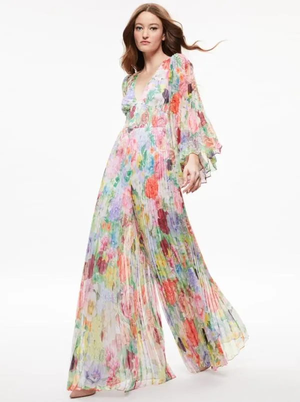 Jumpsuits Women Alice Olivia BENNET PLEATED WIDE LEG JUMPSUIT Dawn Floral