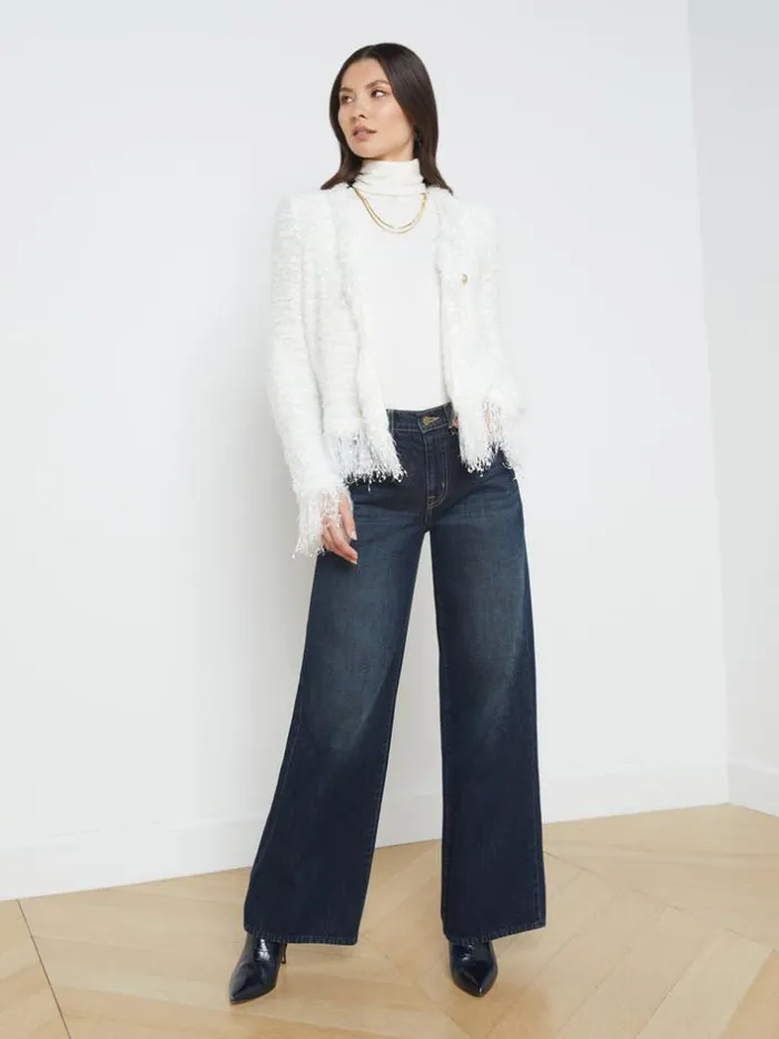 L039Agence Blazers and Jackets Women Azure Fringe Cardigan Blazer White