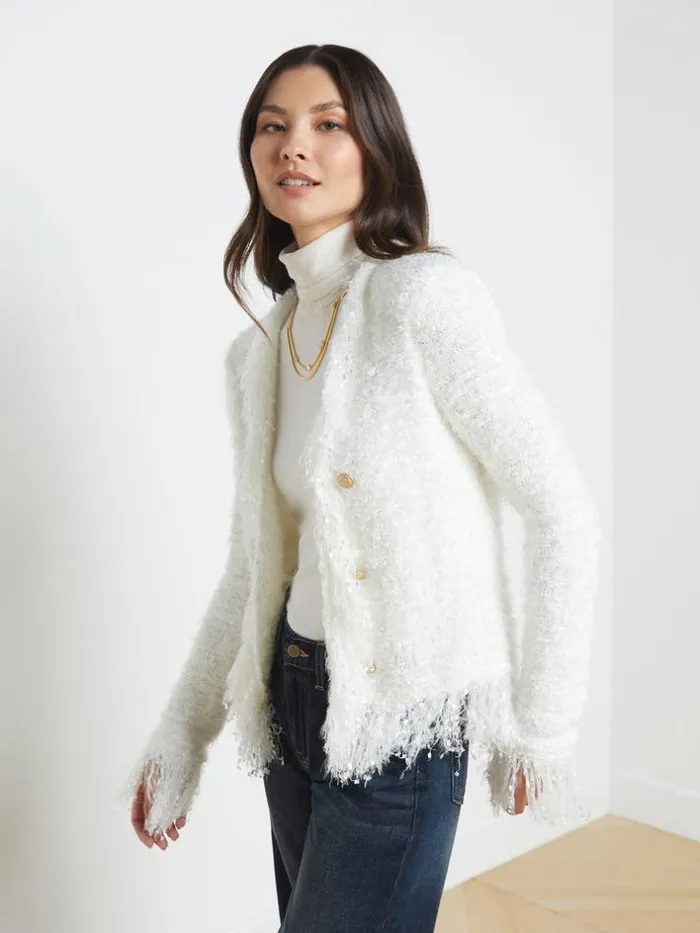 L039Agence Blazers and Jackets Women Azure Fringe Cardigan Blazer White
