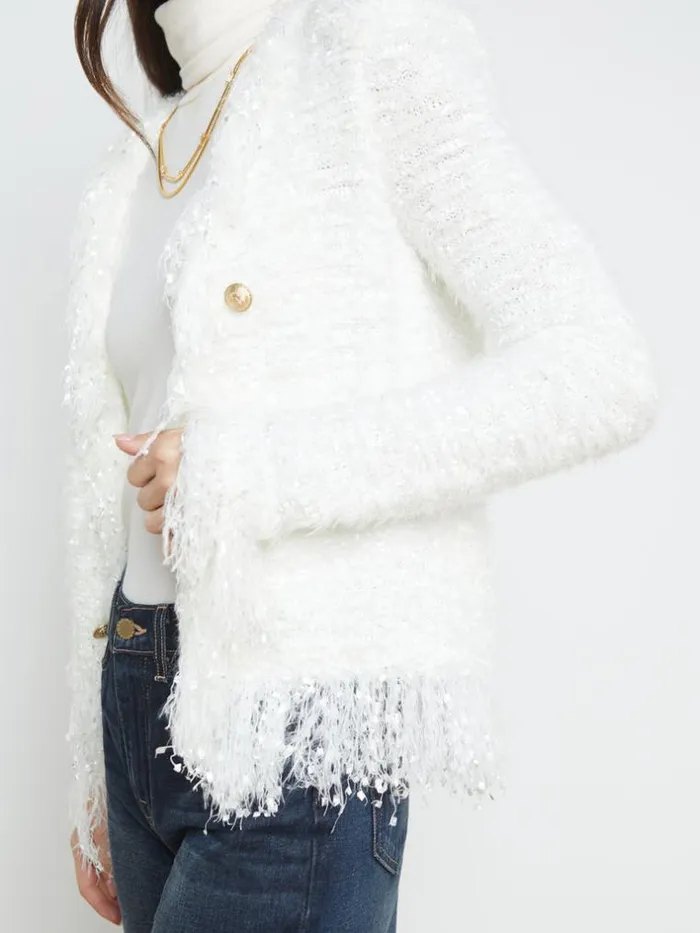 L039Agence Blazers and Jackets Women Azure Fringe Cardigan Blazer White