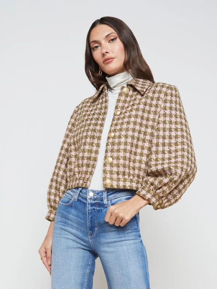 L039Agence Blazers and Jackets Women Bridges Tweed Jacket Armylight Pink Multi L039Agence Blazers and Jackets Women Bridges Tweed Jacket Armylight Pink Multi