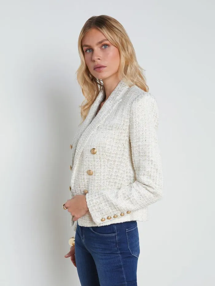 L039Agence Blazers and Jackets Women Brooke OpenFront Blazer Ivorylight Gold