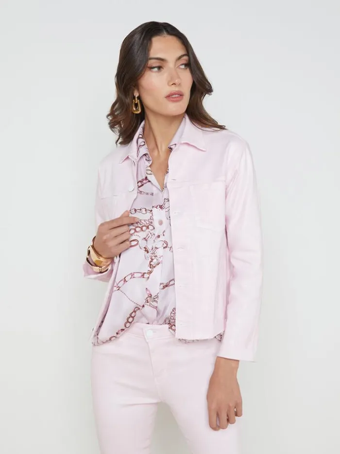 L039Agence Blazers and Jackets Women Janelle Coated Denim Jacket Lilac Snowwhite Contrast Coated L039Agence Blazers and Jackets Women Janelle Coated Denim Jacket Lilac Snowwhite Contrast Coated