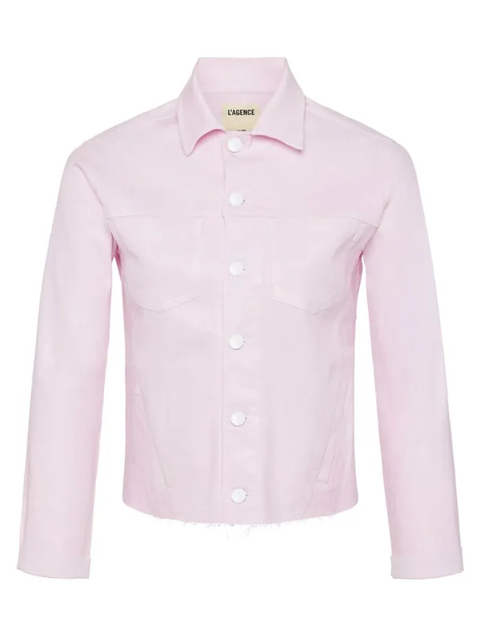L039Agence Blazers and Jackets Women Janelle Coated Denim Jacket Lilac Snowwhite Contrast Coated