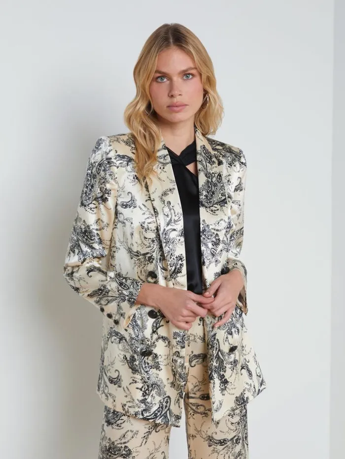 L039Agence Blazers and Jackets Women Jayda Silk Blazer Ecrublack Sketch Paisley L039Agence Blazers and Jackets Women Jayda Silk Blazer Ecrublack Sketch Paisley