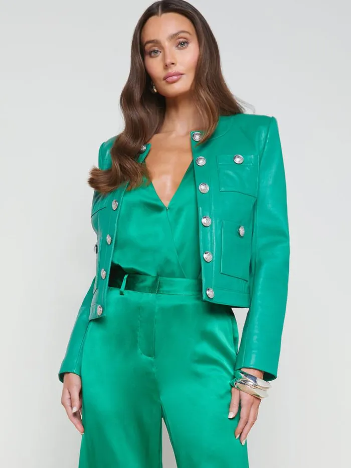 L039Agence Blazers and Jackets Women Jayde Leather Jacket Sea Green