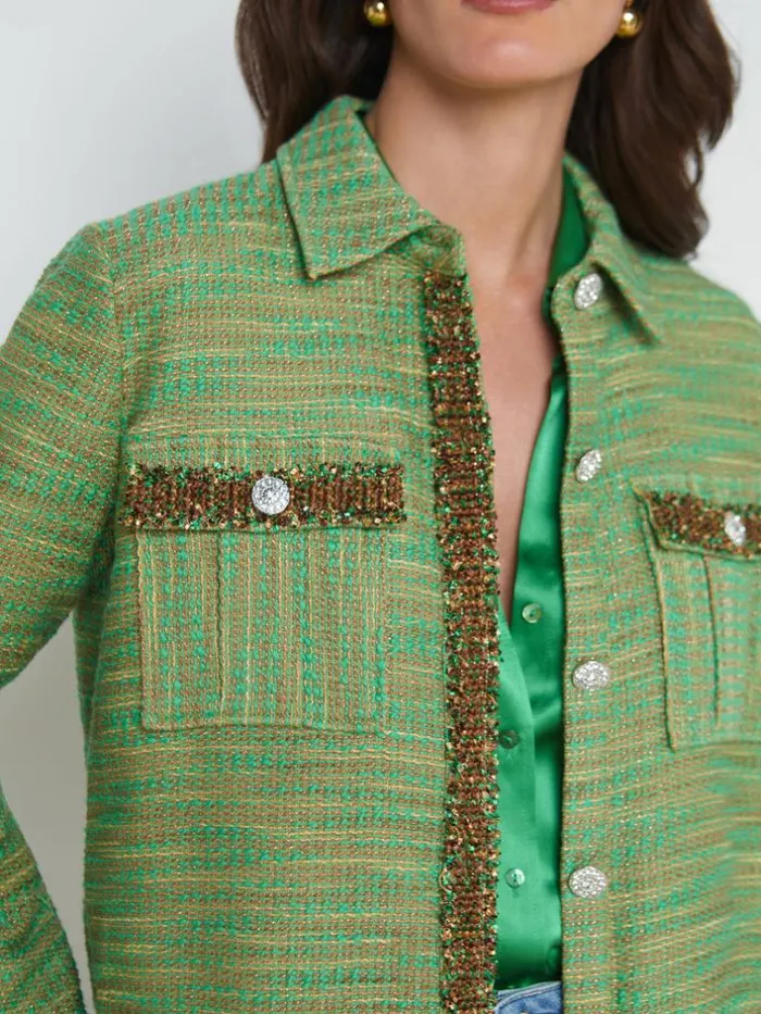 L039Agence Blazers and Jackets Women Jeanine Tweed Shirt Jacket Fern Multi Tweed