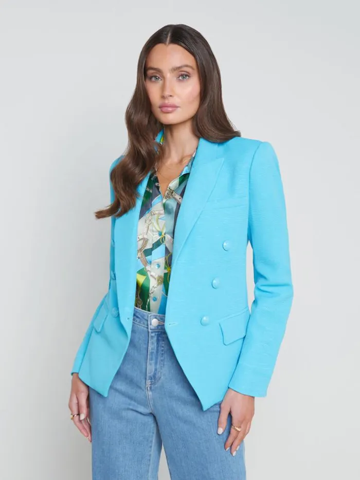 L039Agence Blazers and Jackets Women Kenzie CottonBlend Blazer Blue Atollmulti Belt L039Agence Blazers and Jackets Women Kenzie CottonBlend Blazer Blue Atollmulti Belt