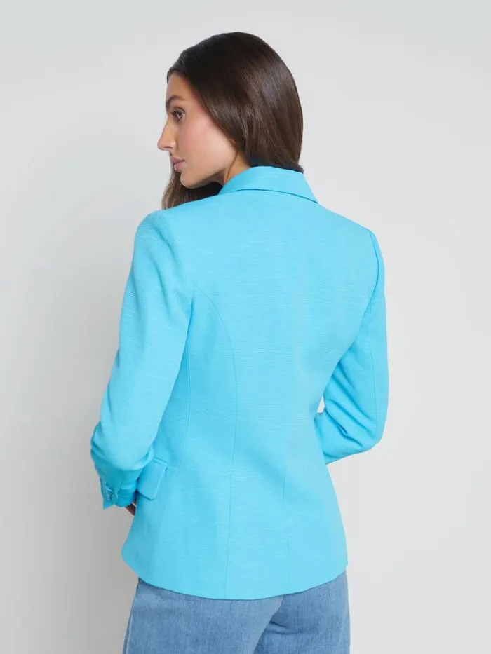 L039Agence Blazers and Jackets Women Kenzie CottonBlend Blazer Blue Atollmulti Belt