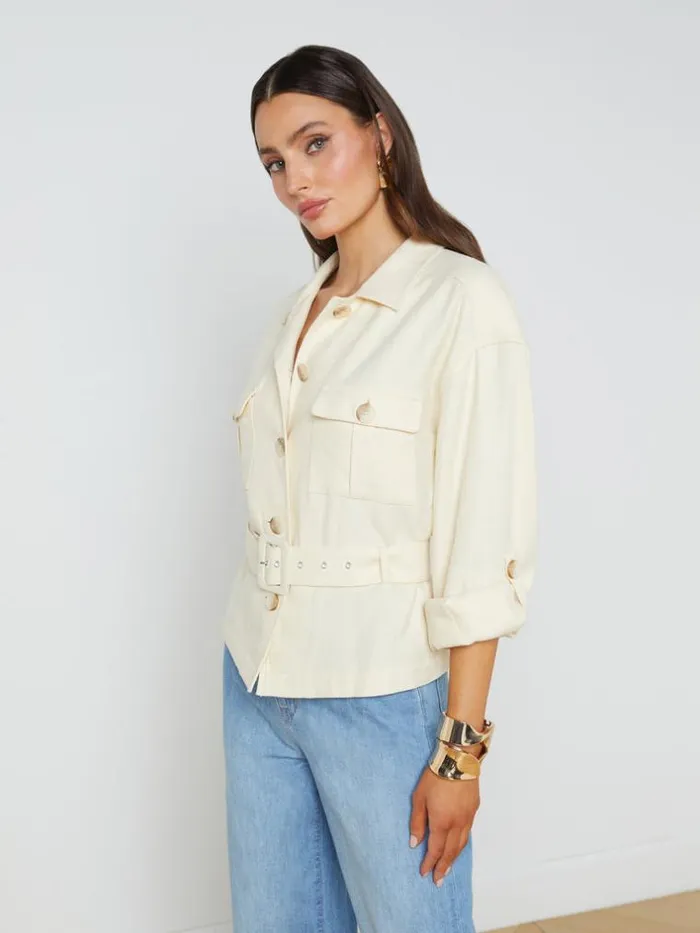L039Agence Blazers and Jackets Women Voyage LinenBlend Safari Jacket Bone