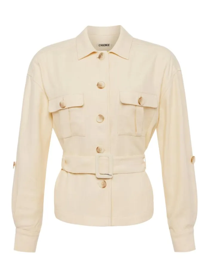 L039Agence Blazers and Jackets Women Voyage LinenBlend Safari Jacket Bone