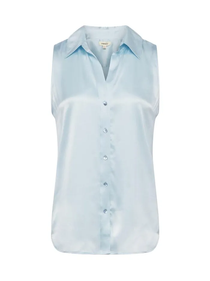 L039Agence Blouses and Tops Women Emmy Sleeveless Silk Blouse Ice Water