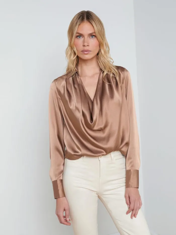 L039Agence Blouses and Tops Women Lotus Silk Blouse Mocha