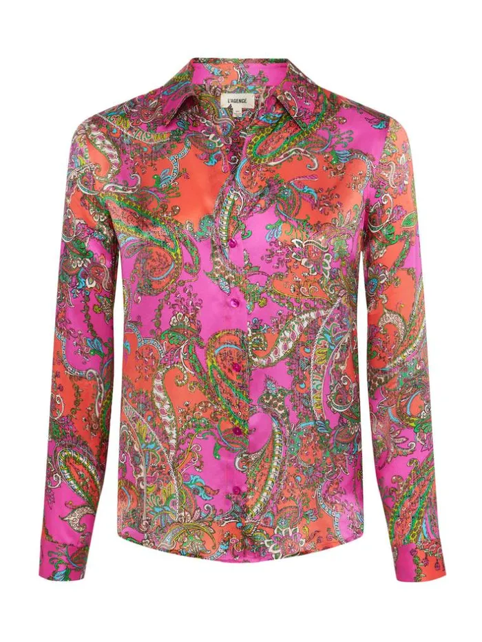 L039Agence Blouses and Tops Women Tyler Silk Blouse Rhodamine Multi Bright Pop Paisley