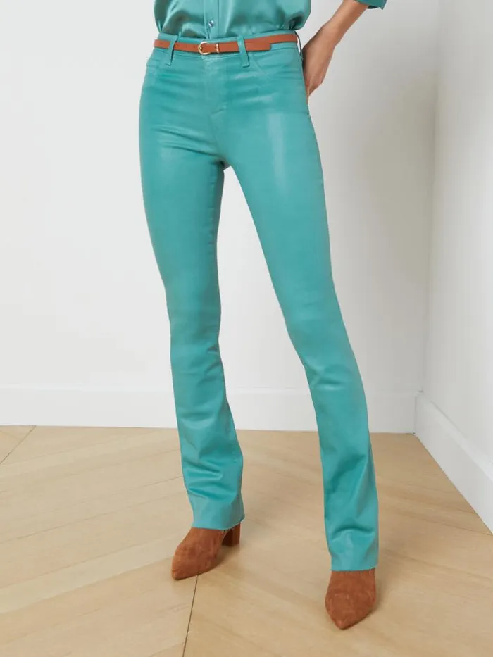 L039Agence Coated Denim Women Ruth Coated StraightLeg Jean Green Jasper Coated