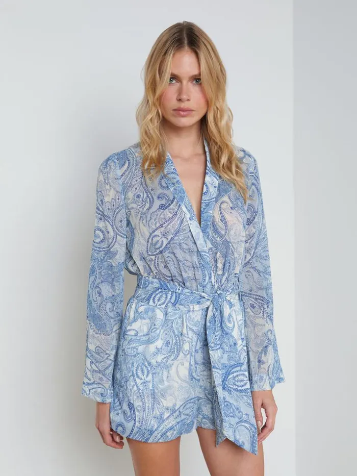 L039Agence Dresses and Jumpsuits Women Arabell Romper Ivoryblue Decorated Paisley