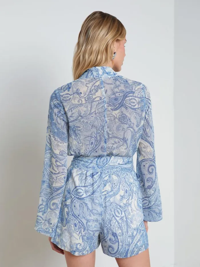L039Agence Dresses and Jumpsuits Women Arabell Romper Ivoryblue Decorated Paisley