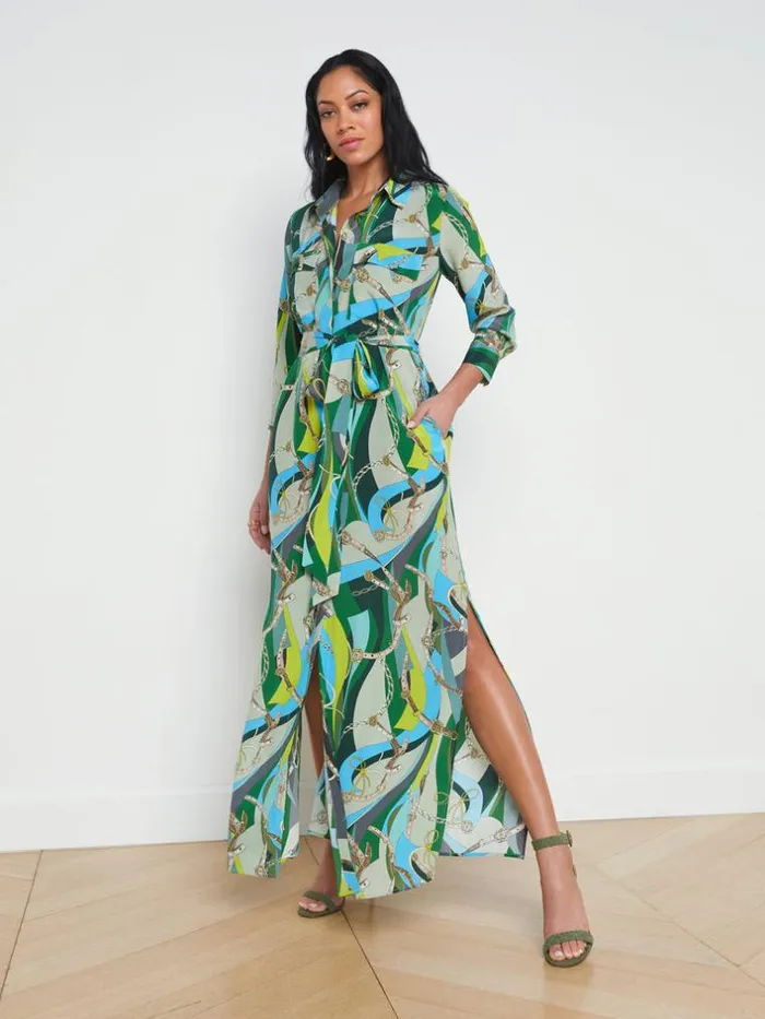 L039Agence Dresses and Jumpsuits Women Cameron Silk Shirt Dress Sea Green Multi Belt Swirl L039Agence Dresses and Jumpsuits Women Cameron Silk Shirt Dress Sea Green Multi Belt Swirl