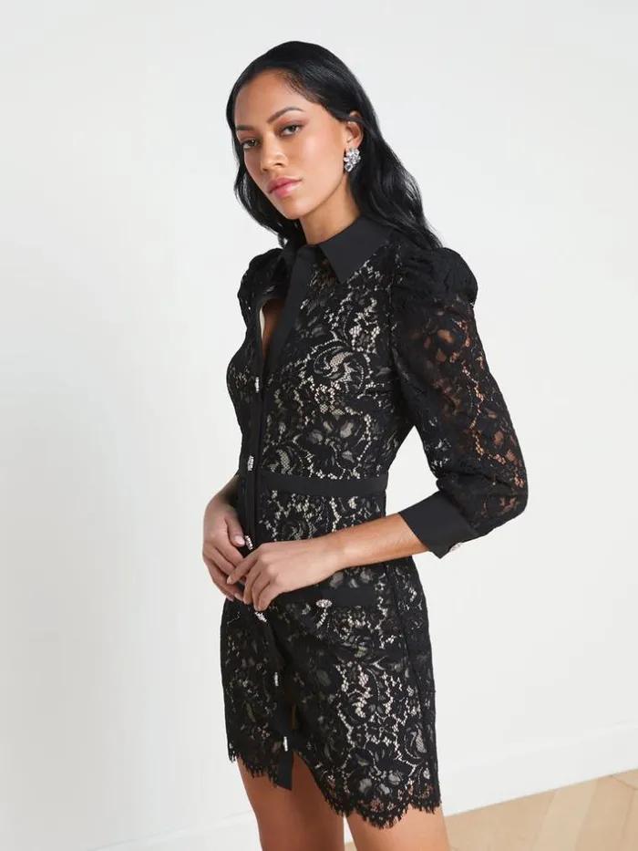 L039Agence Dresses and Jumpsuits Women Kamala Lace Mini Dress Black